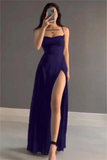 Burgundy A-Line Slit Prom Dress Satin Formal Party Dress, HZ0319