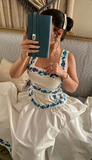 Elegant White A-Line Square Neck Printed Long Formal Party Dress HZ0319