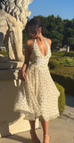 Elegant Halter Neck A-Line Chiffon Midi Length Party Dress Wedding Guest Dress, HZ0319