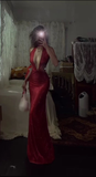 Sexy Red Deep V Neck Mermaid Long Evening Party Dresses Birthday Outfits, HZ0319