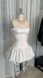 White Strapless A-Line Pleated Short Party Dresses Mini Birthday Party Dresses, HZ0319
