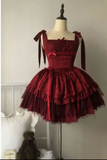 Wine Red Straps A-Line Short Party Dresses Cute Mini Birthday Dresses, HZ0319