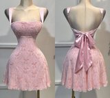 Lovely Pink Straps A-Line Short Party Dresses Homecoming Dresses, HZ0319