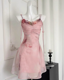 Pink Spghetti Straps A-Line Chiffon Short Party Dresses Homecoming Dresses, HZ0319