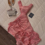 Pink Sleeveless A-Line Chiffon Long Party Dresses Wedding Guest Dresses, HZ0319