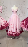 Pink Sweetheart Straps A-Line Satin Floral Long Party Dresses Birthday Outfits, HZ0319