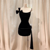 Charming Black Straps Sheath Velvet Short Party Dresses Birthday Outfits, HZ0319