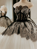 Elegant Strapless A-Line Lace Tulle Midi Length Party Dresses Birthday Gown, HZ0319