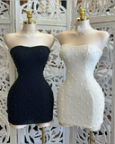 Sexy Black Strapless Sheath Beaded Short Party Dress Homecoming Dresses, HZ0319