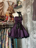 Dark Purple A-Line Satin Vintage Short Party Dress Homecoming Dress, HZ0319