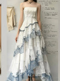 White Spaghetti Straps A-Line Lace Layers Formal Long Party Dresses, HZ0319