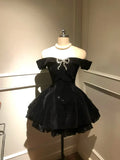 Black Off Shoulder A-Line Short Birthday Outfits Homecoming Dress, HZ0319