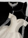 White Off Shoulder A-Line Satin Short Party Dresses Birthday Party Dresses, HZ0319