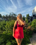 Red A-Line Satin Short Prom Dress Homecoming Dress Birthday Outfit, HZ0319
