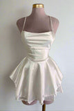 Black Straps A-Line Satin Simple Homecoming Dress Mini Birthday Outfits, HZ0319