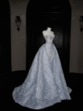 Gorgeous Strapless Mermaid Shiny Long Evening Dress Birthday Outfits with Train, HZ0319