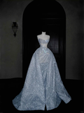 Gorgeous Strapless Mermaid Shiny Long Evening Dress Birthday Outfits with Train, HZ0319