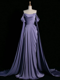 Green Off Shoulder A-Line Satin Long Formal Party Dress HZ0319