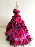 Hot Pink Strapless A-Line Satin Tulle Evening Ball Gown Birthday Gown, HZ0319