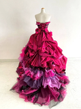 Hot Pink Strapless A-Line Satin Tulle Evening Ball Gown Birthday Gown, HZ0319