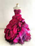 Hot Pink Strapless A-Line Satin Tulle Evening Ball Gown Birthday Gown, HZ0319
