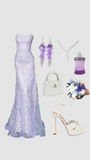 Lilac Strapless Appliques Tulle Mermaid Long Formal Prom Dress, HZ0319