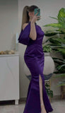 Elegant Purple Halter Mermaid Satin Long Formal Prom Dress, HZ0319