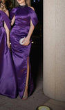 Elegant Purple Halter Mermaid Satin Long Formal Prom Dress, HZ0319