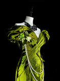 Bright Green Off Shoulder Mermaid Satin Vintage Long Evening Party Dress, HZ0319