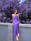 Purple Spaghetti Straps Sequins Mermaid Long Party Dress, HZ0319