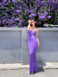 Purple Spaghetti Straps Sequins Mermaid Long Party Dress, HZ0319