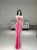 Pink Sweetheart Velvet Mermaid Long Party Dress Birthday Outfits, HZ0319