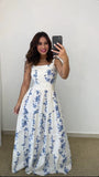 White Straps A-Line Floral Fashion Vacation Dress Long Party Dress, HZ0319