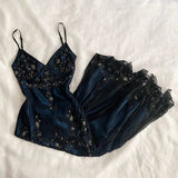 Vintage Navy Straps Beading Chiffon Long Party Dress, HZ0319