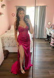 Fuchsia Sweetheart Sheath Satin Long Party Dress Bridesmaid Dress, HZ0319