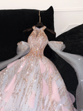 Gorgeous Shiny Pink Beaded Sequined Design A-Line Prom Dress Evening Dress HZ0319
