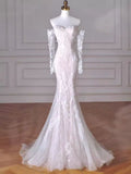White Sweetheart Mermaid Lace Evening Party Dress Elegant Wedding Dress, HZ0319