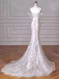 White Sweetheart Mermaid Lace Evening Party Dress Elegant Wedding Dress, HZ0319