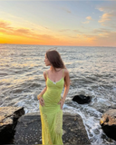 Green Spaghetti Straps Sheath Lace Long Party Dress, HZ0319