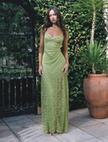 Green Spaghetti Straps Sheath Lace Long Party Dress, HZ0319