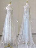 Stunning Halter A-Line Tulle Long Evening Party Dress Wedding Dress, HZ0319