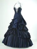 Black Halter A-Line Beading Vintage Long Formal Prom Dress, HZ0319