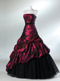Modest Strapless A-Line Tulle Satin Vintage Long Formal Prom Dress, HZ0319