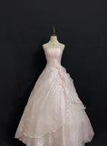 Light Pink Strapless A-Line Birthday Dress Long Evening Party Ball gown, HZ0319