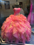 Pink Strapless A-Line Beading Ruffles Birthday Ball gown Quinceanera Dress, HZ0319