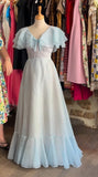 Graceful Light Blue A-Line Chiffon Long Party Dress Cute Birthday Dress, HZ0319