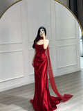 Charming Red Strapless Sheath Satin Long Party Dress Birthday Outfits, HZ0319