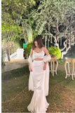 White 2 Pieces Straps Sheath Satin Long Party Dress Birthday Outfits, HZ0319