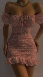 Shiny Pink Sheath Short Party Dress Homecoming Dress Birthday Outfits, HZ0319