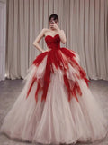 Pretty Ball Gown Sweetheart Tulle Long Red Layers Prom Dresses Sweet 16 Dresses, HZ0319